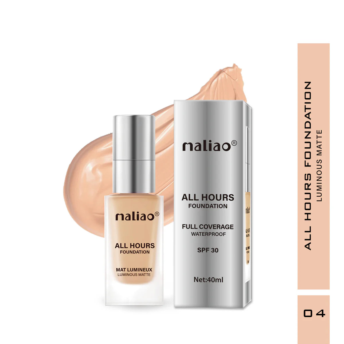 Maliao All Hours Foundation Mat Lumineux - Full Coverage, Waterproof, Luminous Matte Finish