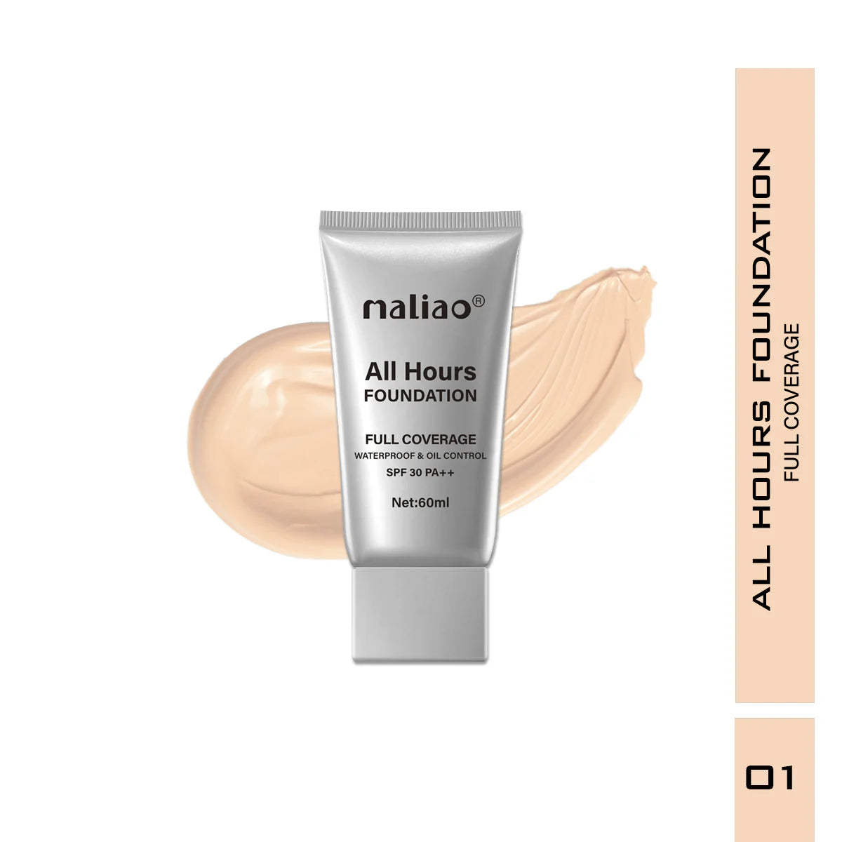 Maliao All Hours Foundation - Full Coverage, Waterproof, Oil Control, SPF 30 PA++