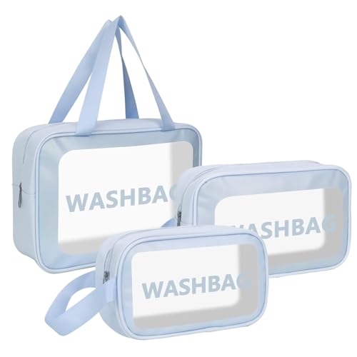 Niwlix Makeup Pouch Travel Toiletry Bag for Women Travel Pouch Cosmetic Makeup Bag Transparent Pouches for Women Set of 3 (Pink)