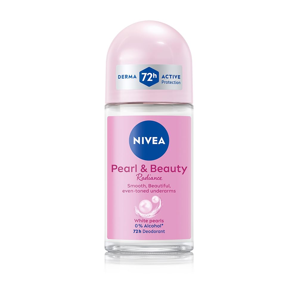 NIVEA Pearl and Beauty 50ml Deo Roll On | With Pearl Extracts & Avocado Oil| 72 H Smooth & Beautiful Underarms | 0% Alcohol | For Women