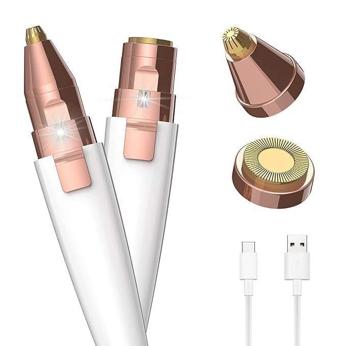 GOERGETA Portable eyebrow trimmer, facial hair remover,Face, Lips, Nose Hair Removal Electric Trimmer with Light