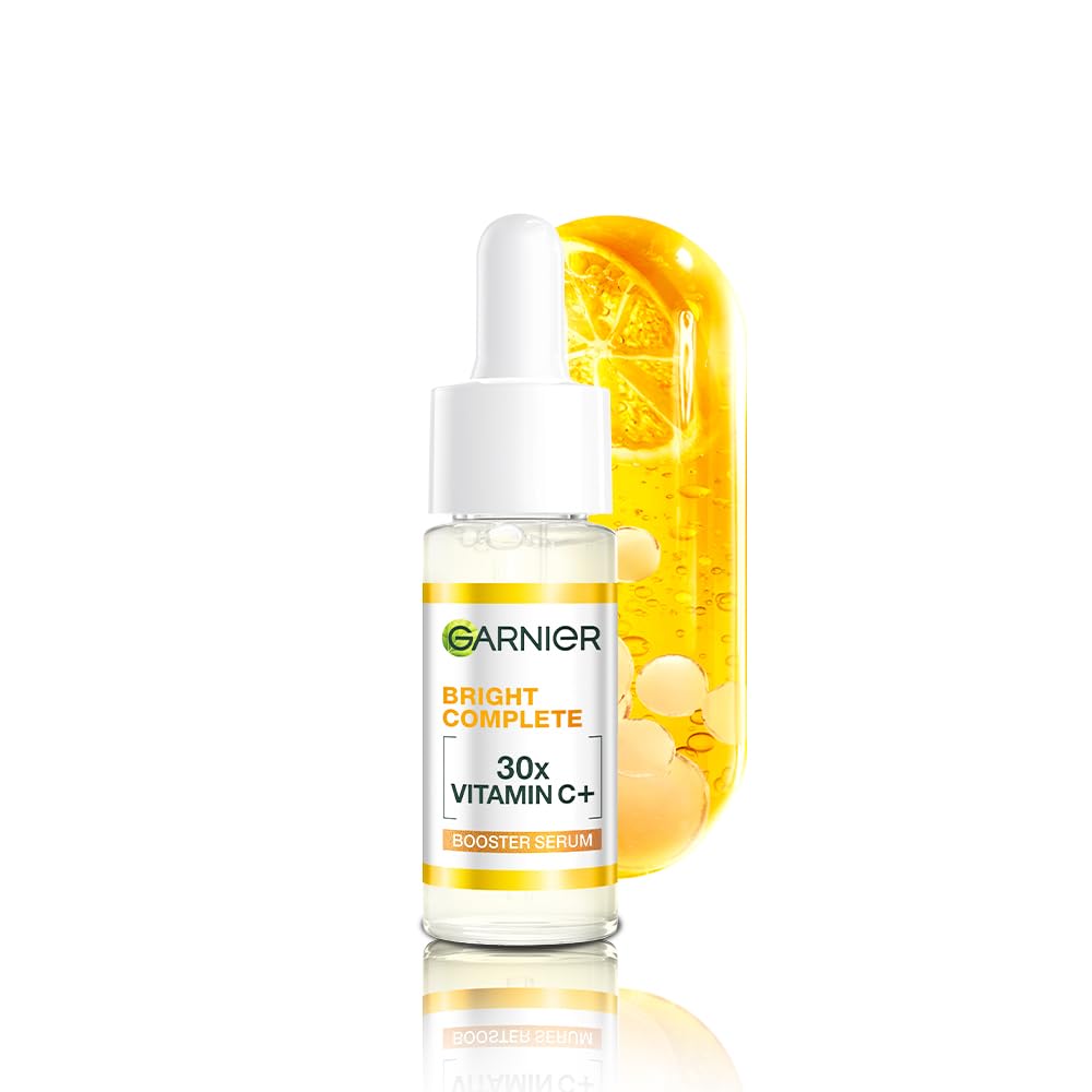 Garnier Vitamin C + Booster Face Serum For Skin Brightening and Anti-Dark Spots with 30X Vitamin C, 2% Niacinamide and BHA | Brighter Skin in Just 3 days | Suitable for Oily , Dry, Combination , Sensitive Skin | For Men and Women | 50ml