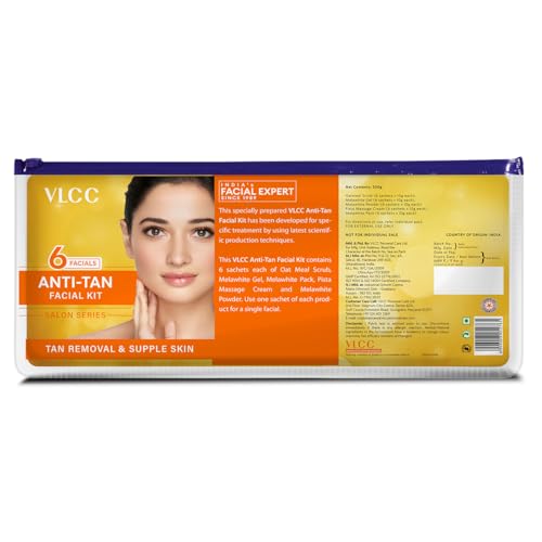 VLCC Salon Series Anti Tan Facial Kit ( 6 Facials ) - 300g - At Home Anti-Tan Facial Kit | Fights Sun Tan, Uneven Skin Tone | Refines and Brightens Skin Tone For Glowing Complexion