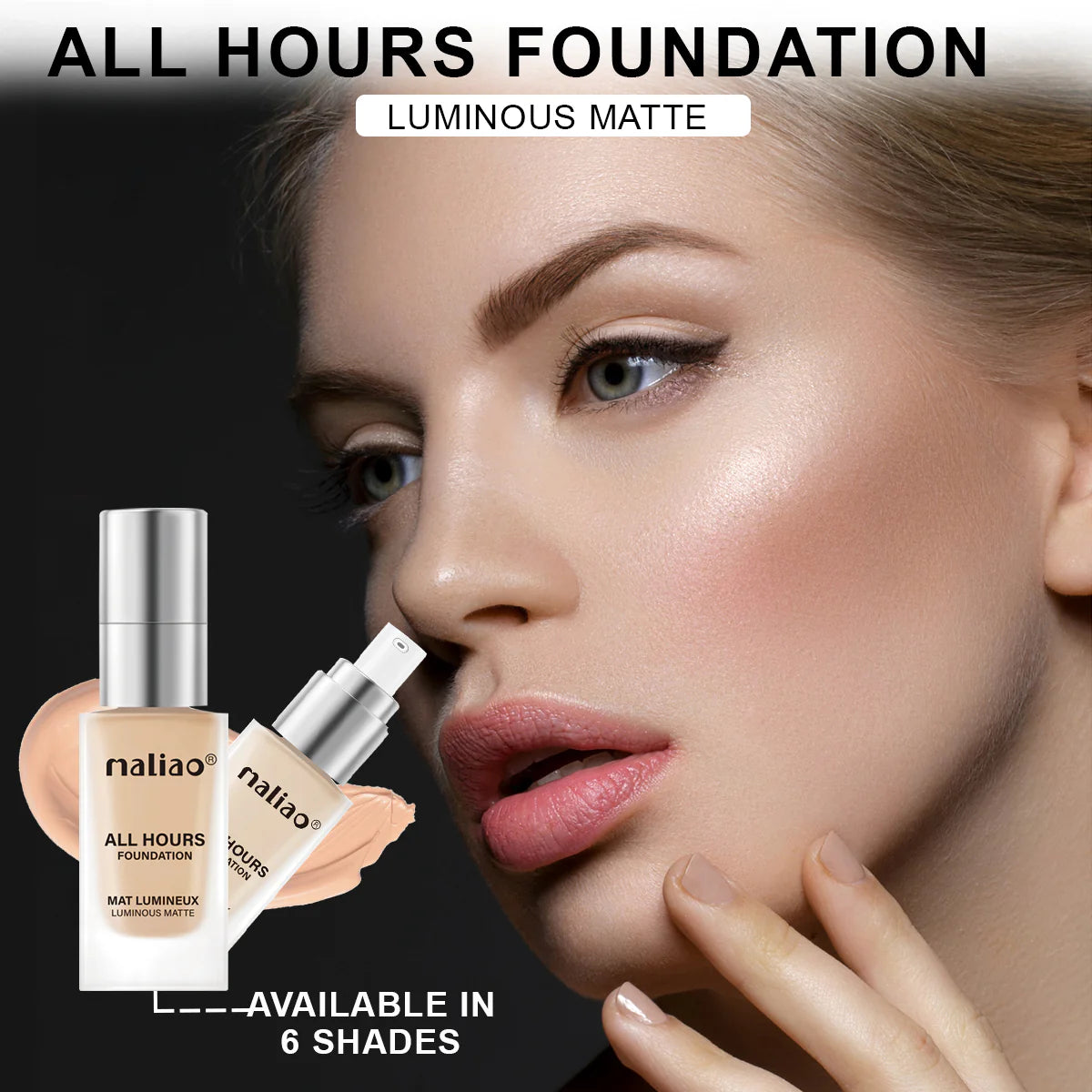 Maliao All Hours Foundation Mat Lumineux - Full Coverage, Waterproof, Luminous Matte Finish