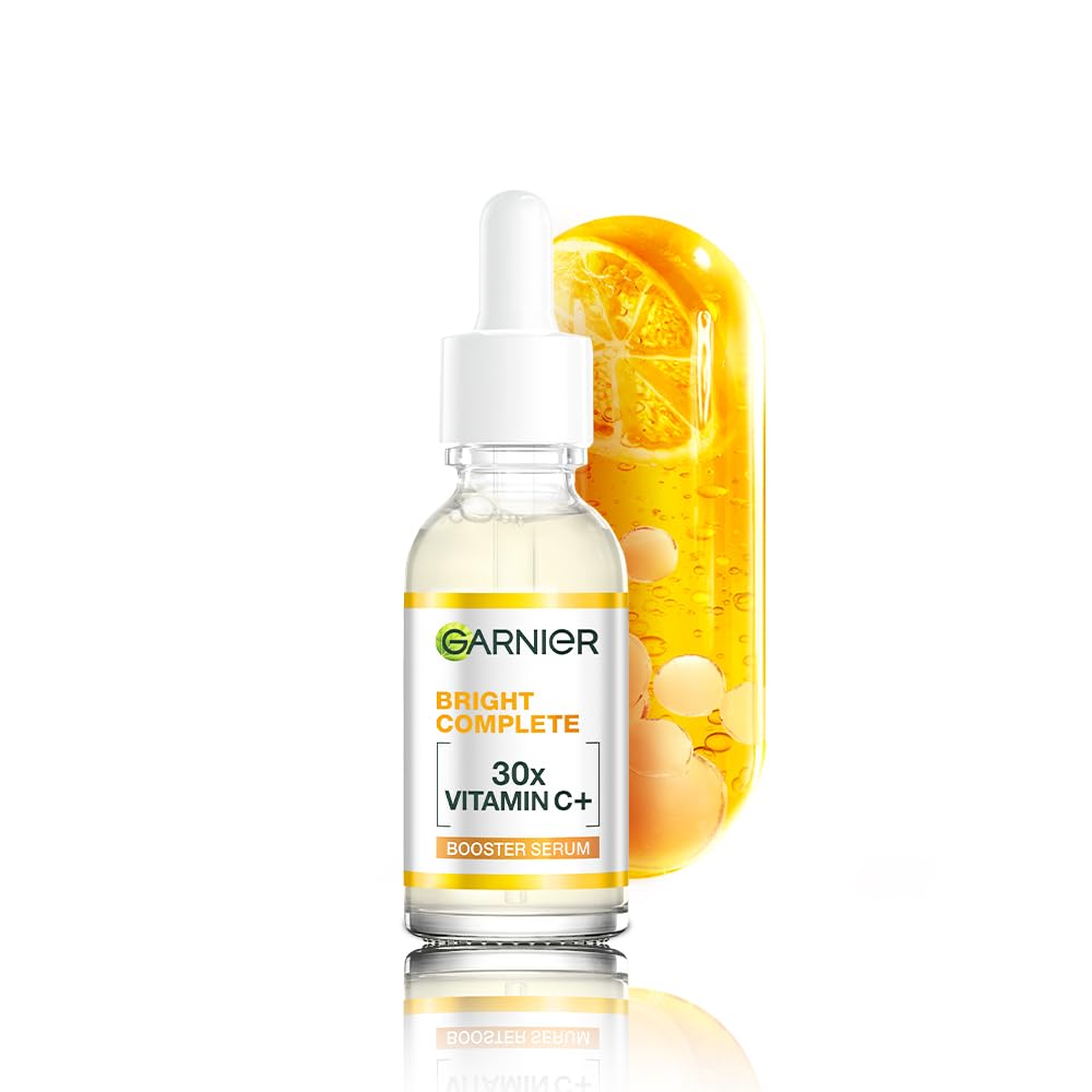 Garnier Vitamin C + Booster Face Serum For Skin Brightening and Anti-Dark Spots with 30X Vitamin C, 2% Niacinamide and BHA | Brighter Skin in Just 3 days | Suitable for Oily , Dry, Combination , Sensitive Skin | For Men and Women | 50ml