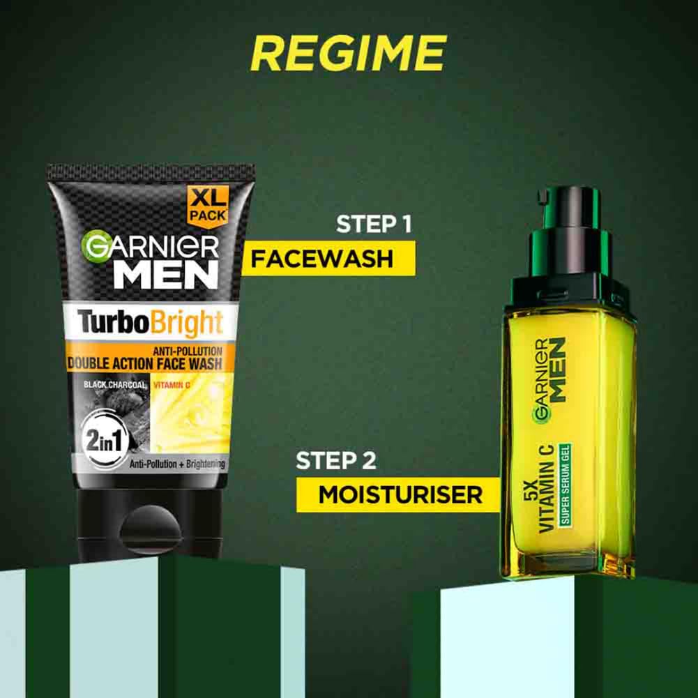 Garnier Men, Face Wash, Brightening & Anti-Pollution, TurboBright Double Action, 100 g