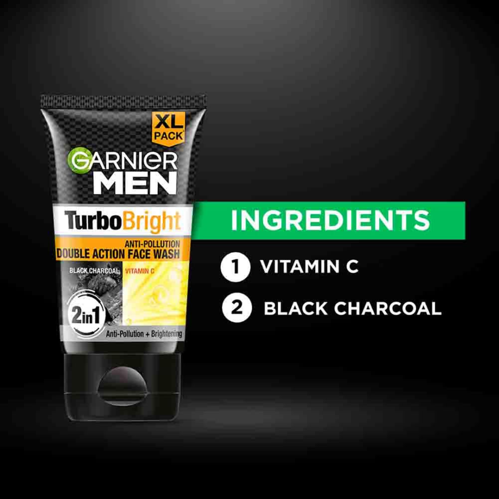 Garnier Men, Face Wash, Brightening & Anti-Pollution, TurboBright Double Action, 100 g
