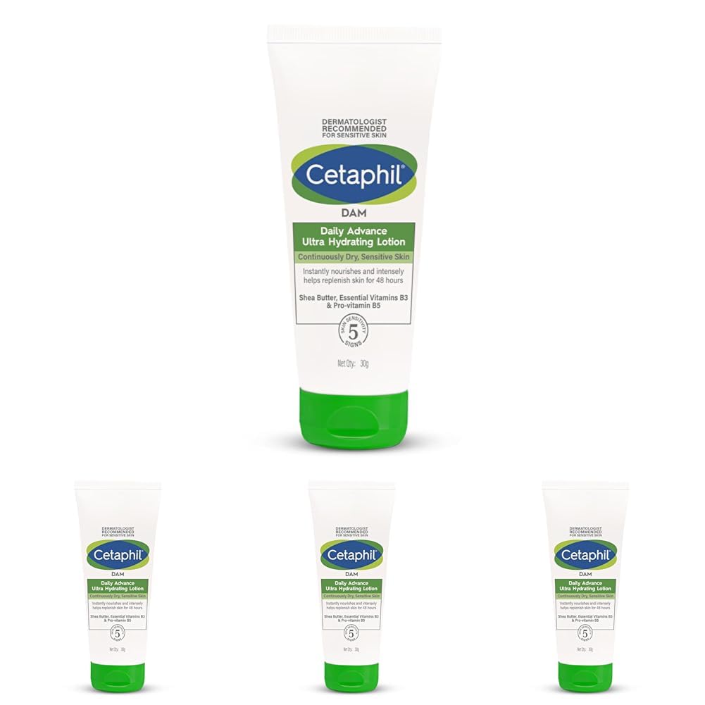 Cetaphil DAM Daily Advance Ultra Hydrating Lotion for Dry, Sensitive Skin| 30 g| Moisturizer with Shea Butter| Non-Greasy, Fragrance-Free| Paraben, Sulphate Free