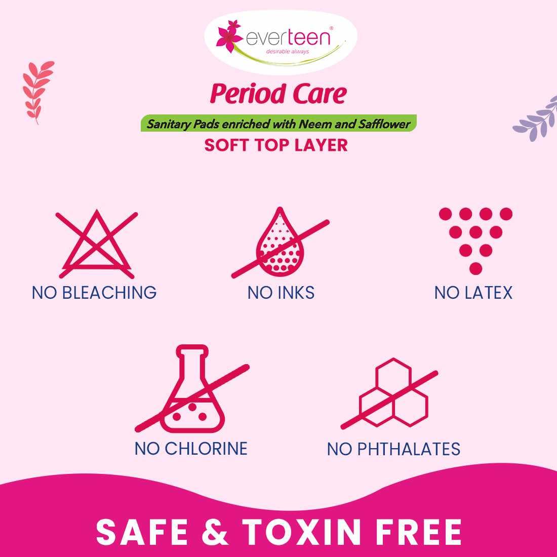 everteen Period Care XL Soft 40 Sanitary Pads Enriched with Neem and Safflower For Medium Flow - 1 Pack (40 Pads)