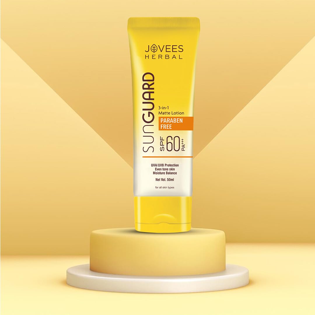Jovees Herbal Sun Guard Lotion SPF 60 Pa+++ Broad Spectrum For All Skin | 3 in 1 Matte Lotion UVA/UVB Protection, Moisture Balance, Even Tone Skin For Women/Men 100ml