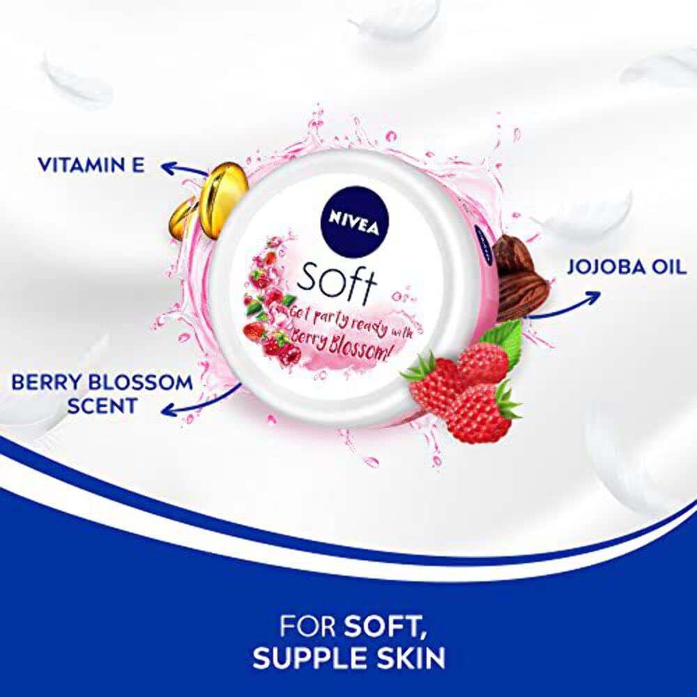 NIVEA Soft Light Moisturizer, 300 ml, for Face, Hand & Body, Non-Greasy Cream with Vitamin E & Jojoba Oil for Instant Hydration