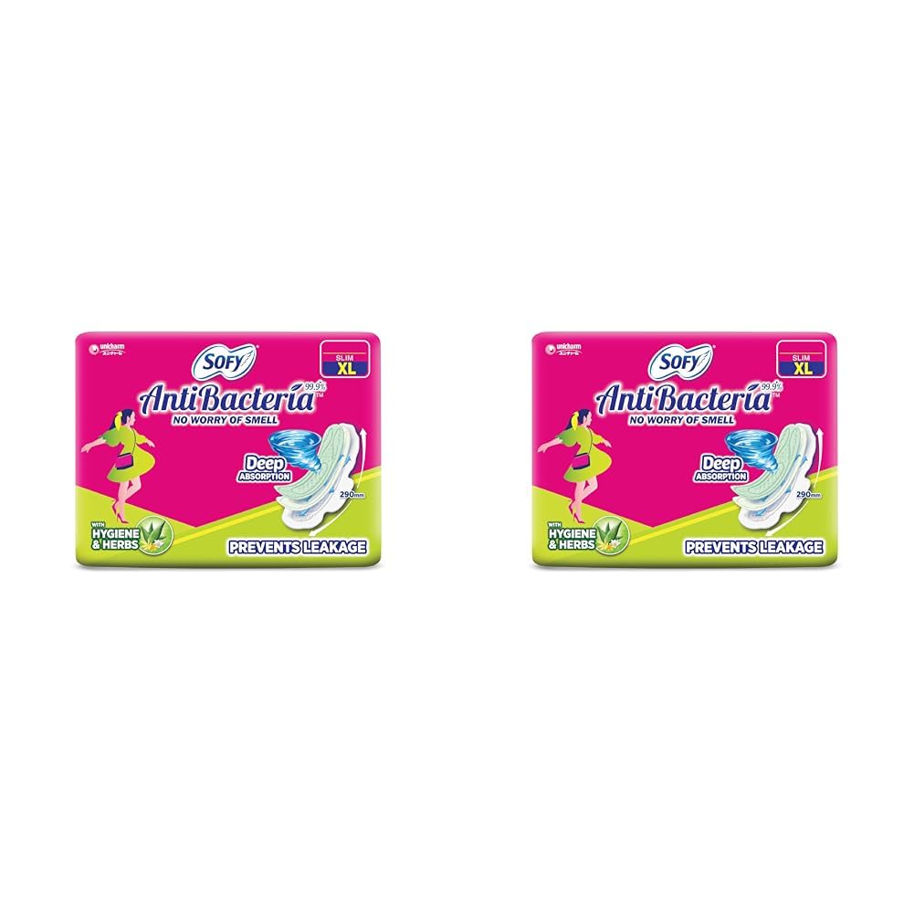 Sofy Anti-Bacteria Sanitary Pads (XL+ Size - 290 mm) 28 Pads - 6 layer deep absorption & Herbal Shield for Bacterial Protection, Soft on skin with comfy dry top sheet (Pack of 1)