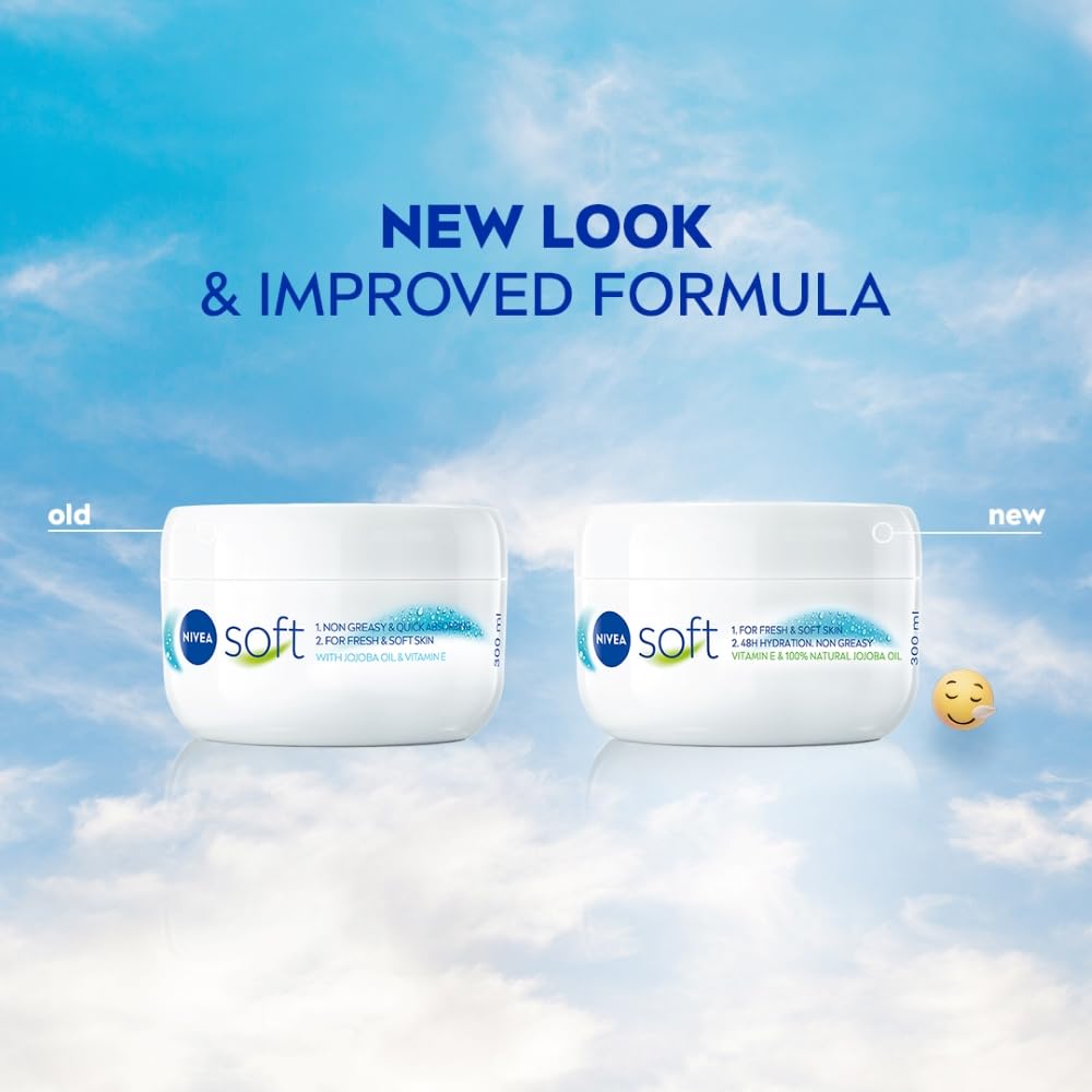 NIVEA Soft Light Moisturizer, 300 ml, for Face, Hand & Body, Non-Greasy Cream with Vitamin E & Jojoba Oil for Instant Hydration