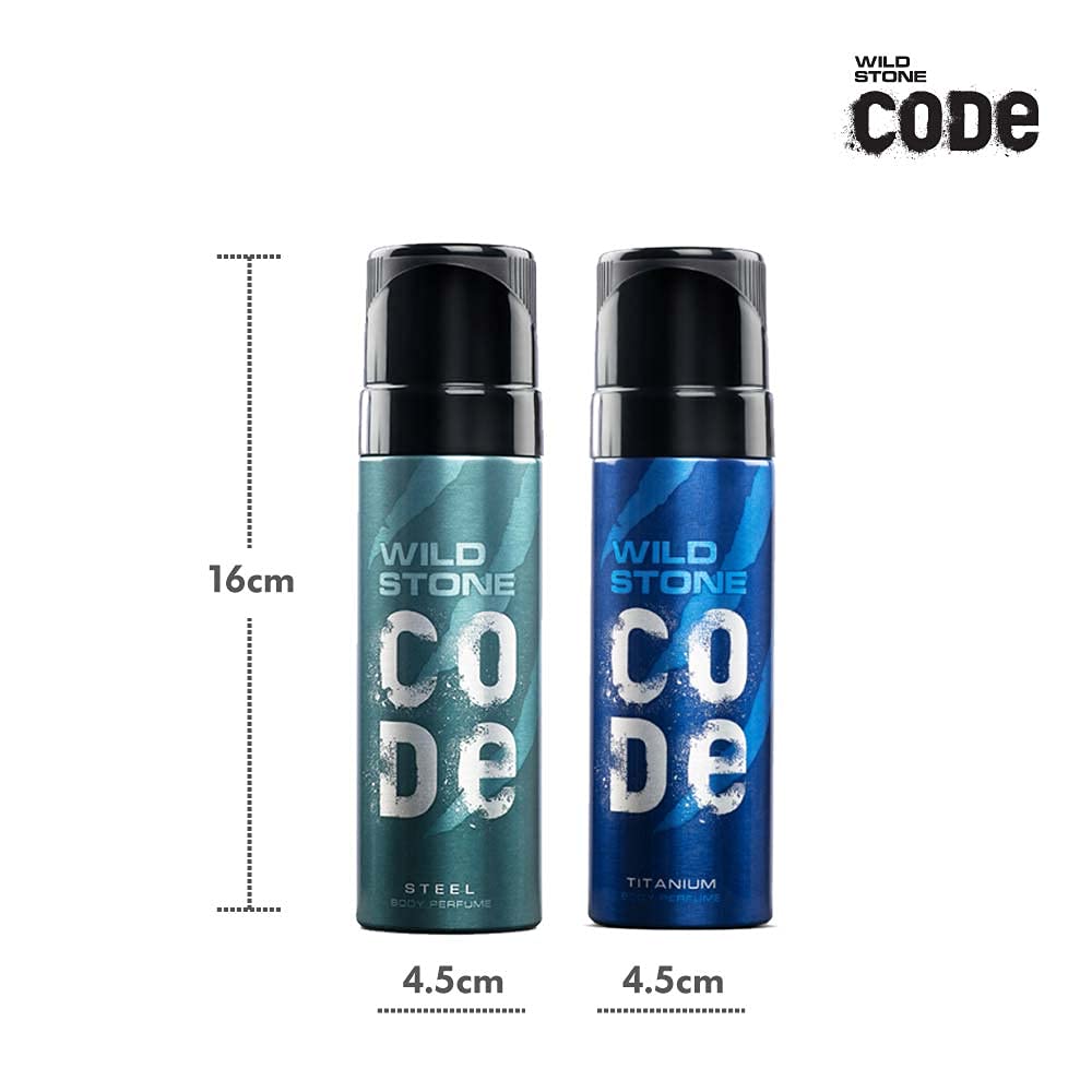 WILD STONE CODE Titanium Long Lasting No Gas Body Perfume For Men, 150Ml, Spray