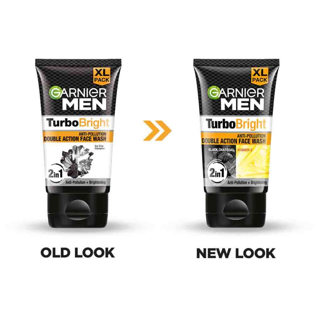 Garnier Men, Face Wash, Brightening & Anti-Pollution, TurboBright Double Action, 100 g