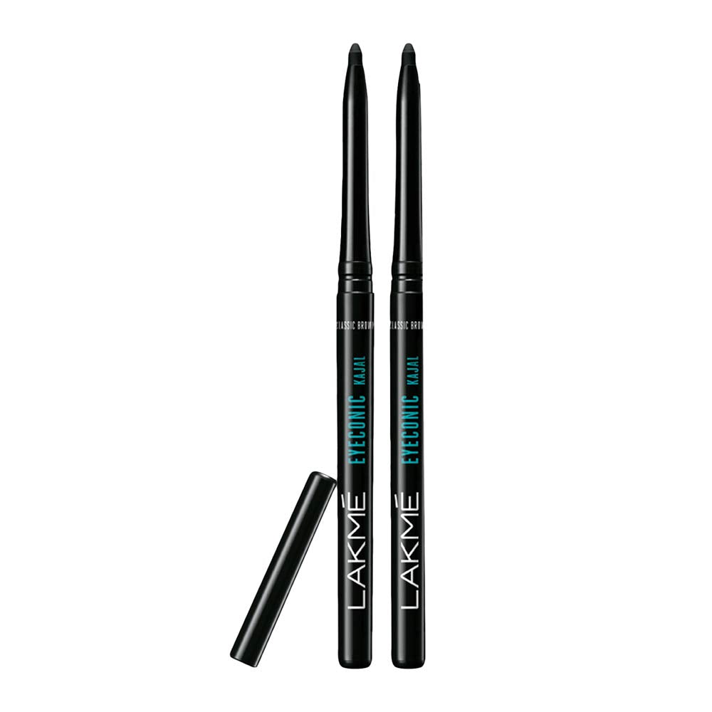 LAKMÉ Eyeconic Black Kajal 0.35 g (Combo Pack of 2) Matte Kohl Liner in a Twist Up Pencil - Waterproof, Smudge Proof & Long Lasting Eye Makeup