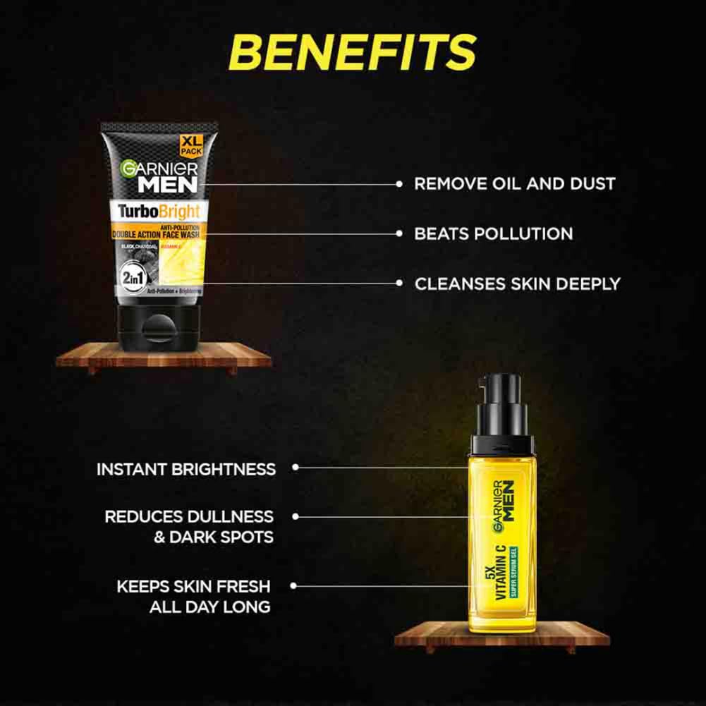 Garnier Men, Face Wash, Brightening & Anti-Pollution, TurboBright Double Action, 100 g