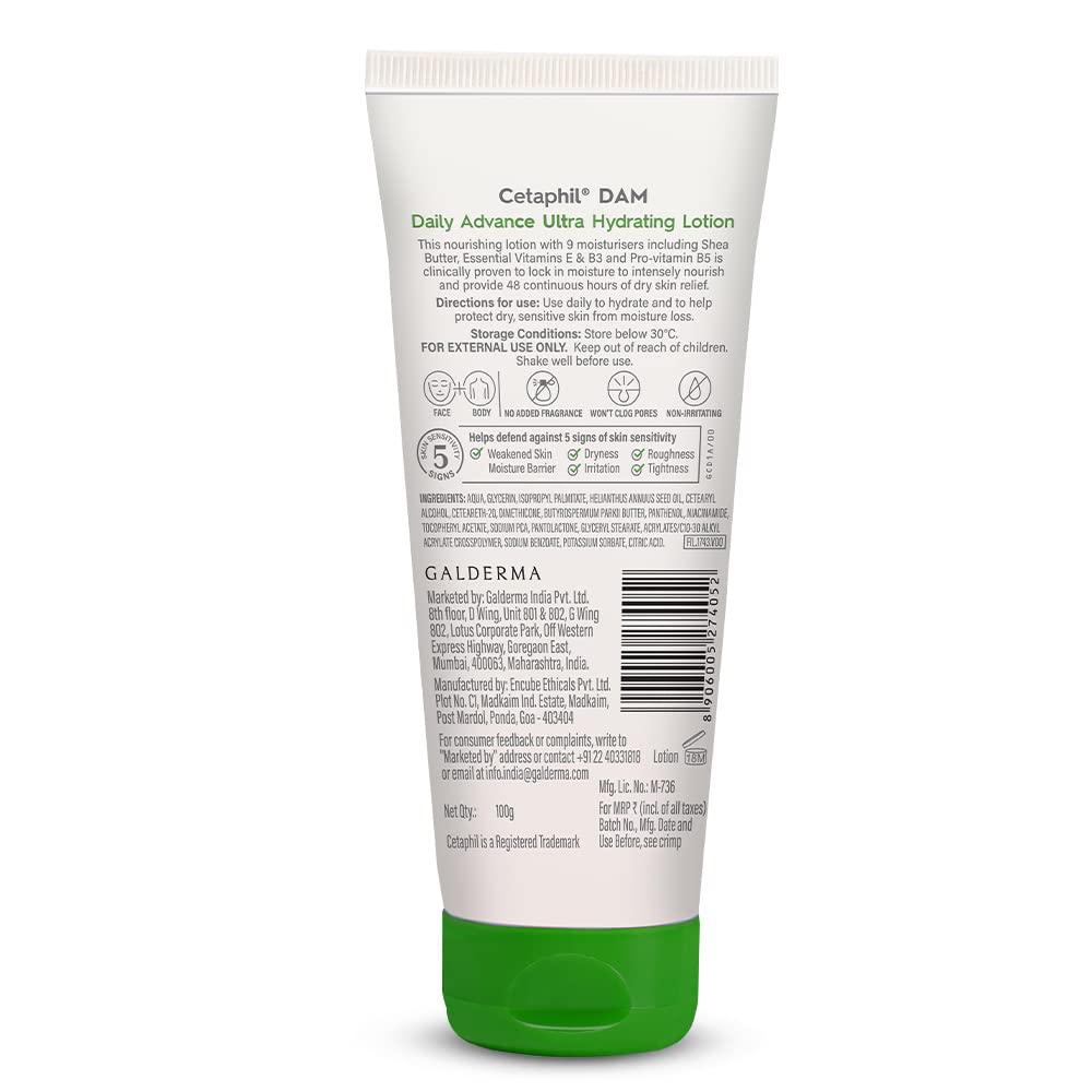 Cetaphil DAM Daily Advance Ultra Hydrating Lotion for Dry, Sensitive Skin| 30 g| Moisturizer with Shea Butter| Non-Greasy, Fragrance-Free| Paraben, Sulphate Free