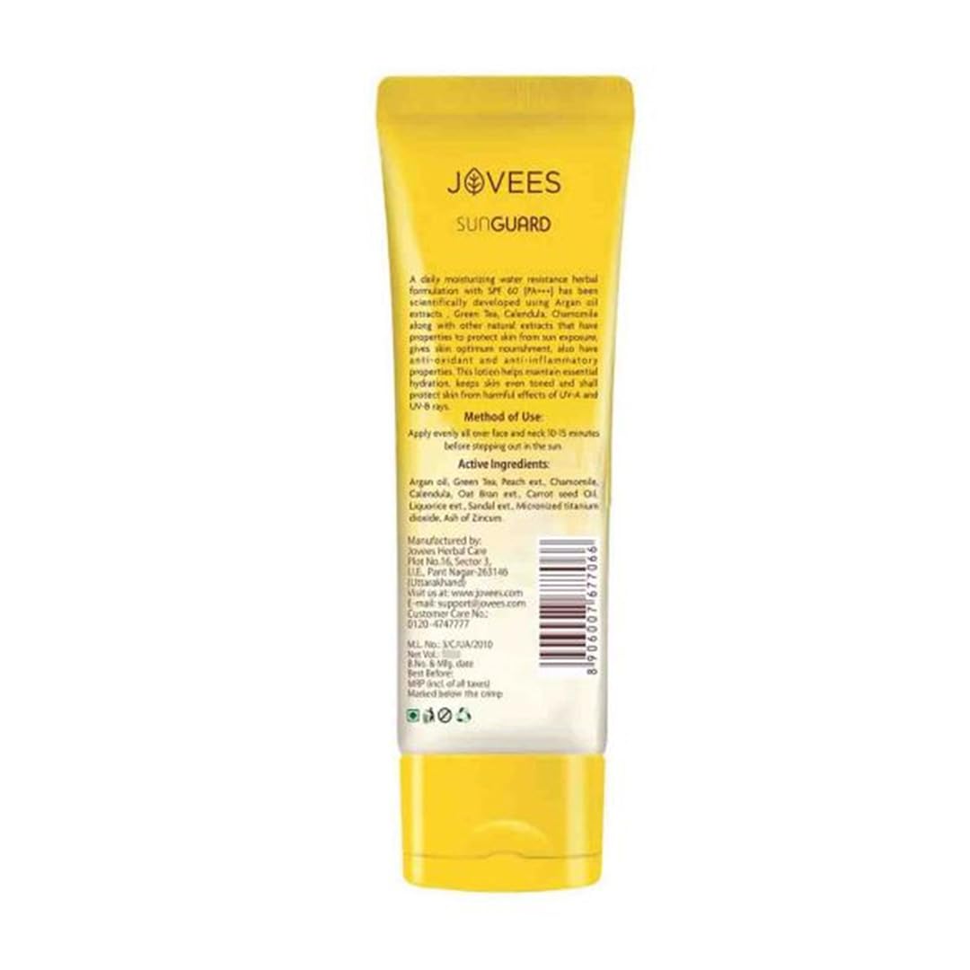 Jovees Herbal Sun Guard Lotion SPF 60 Pa+++ Broad Spectrum For All Skin | 3 in 1 Matte Lotion UVA/UVB Protection, Moisture Balance, Even Tone Skin For Women/Men 100ml