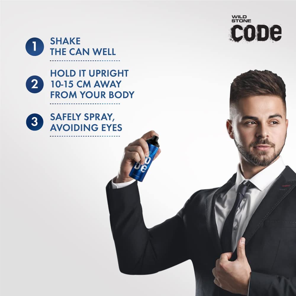 WILD STONE CODE Titanium Long Lasting No Gas Body Perfume For Men, 150Ml, Spray