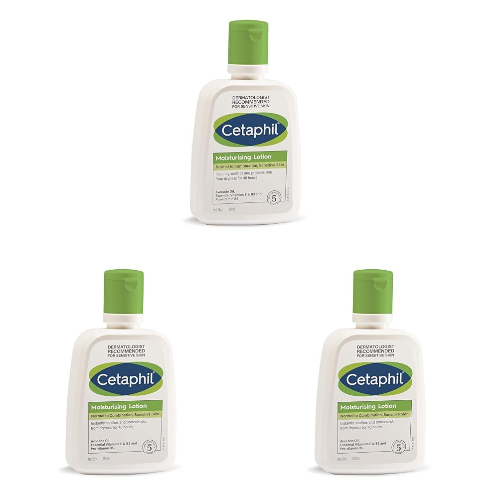 Cetaphil Moisturizing Lotion for Dry to Normal, Sensitive Skin| 100 ml| Moisturizer with Niacinamide, Panthenol| Non-greasy, Won t Clog Pores| Dermatologist Recommended| Paraben, Sulphate Free