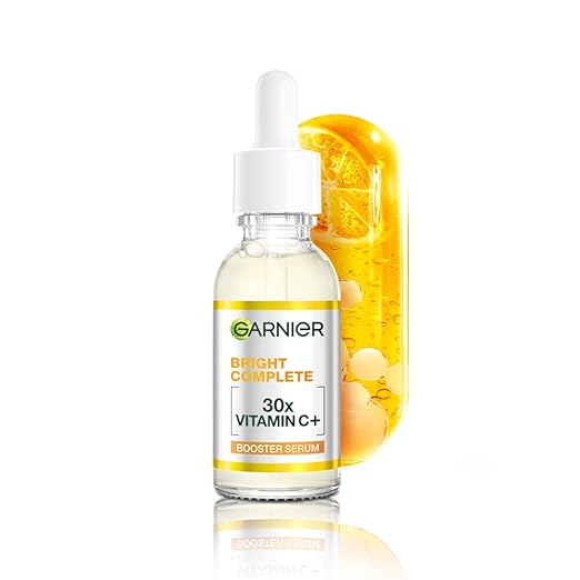 Garnier Vitamin C + Booster Face Serum For Skin Brightening and Anti-Dark Spots with 30X Vitamin C, 2% Niacinamide and BHA | Brighter Skin in Just 3 days | Suitable for Oily , Dry, Combination , Sensitive Skin | For Men and Women | 50ml