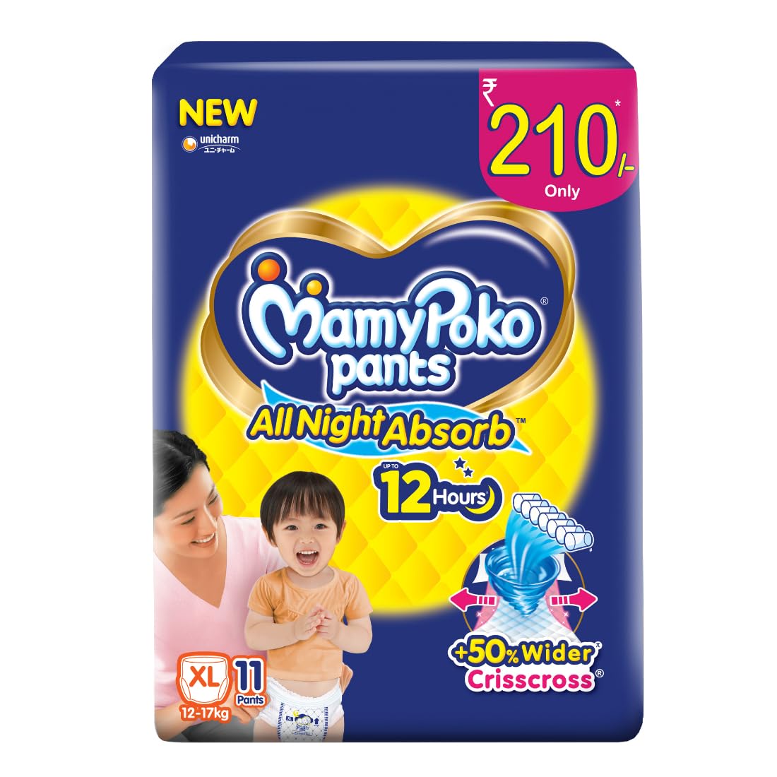 MamyPoko Pants All Night Absorb Baby Diapers, X-Large (XL), 22 Count 12-17 kg