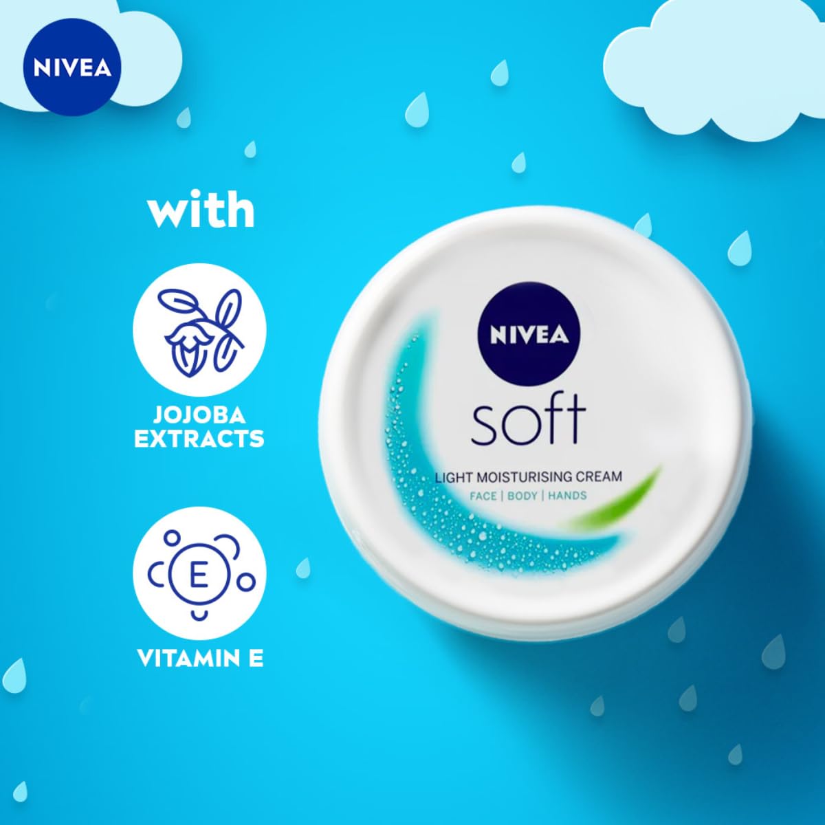 NIVEA Soft Light Moisturizer, 300 ml, for Face, Hand & Body, Non-Greasy Cream with Vitamin E & Jojoba Oil for Instant Hydration