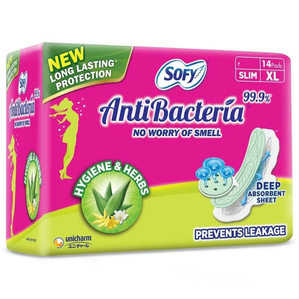 Sofy Anti-Bacteria Sanitary Pads (XL+ Size - 290 mm) 28 Pads - 6 layer deep absorption & Herbal Shield for Bacterial Protection, Soft on skin with comfy dry top sheet (Pack of 1)