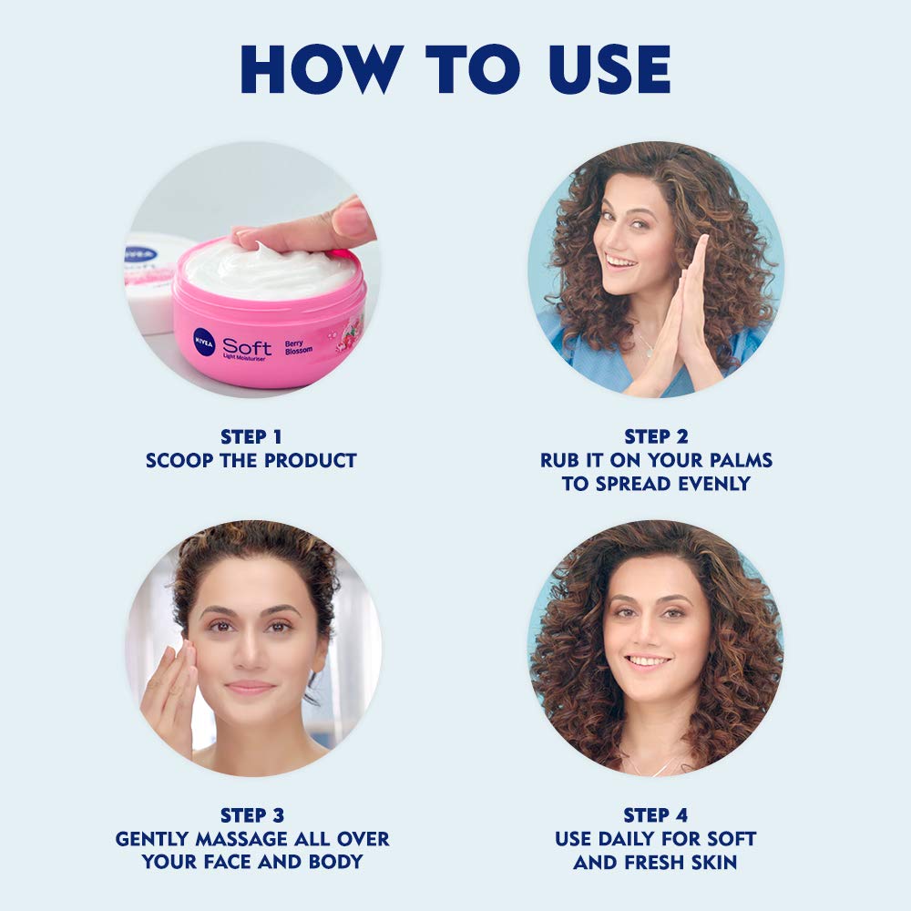 NIVEA Soft Light Moisturizer, 300 ml, for Face, Hand & Body, Non-Greasy Cream with Vitamin E & Jojoba Oil for Instant Hydration