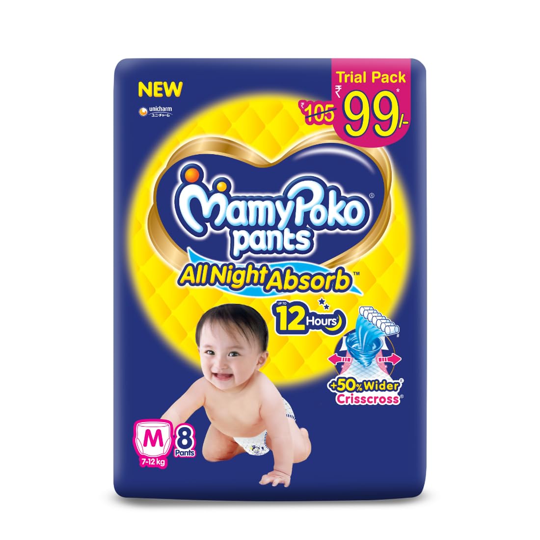 MamyPoko Pants All Night Absorb Baby Diapers, X-Large (XL), 22 Count 12-17 kg