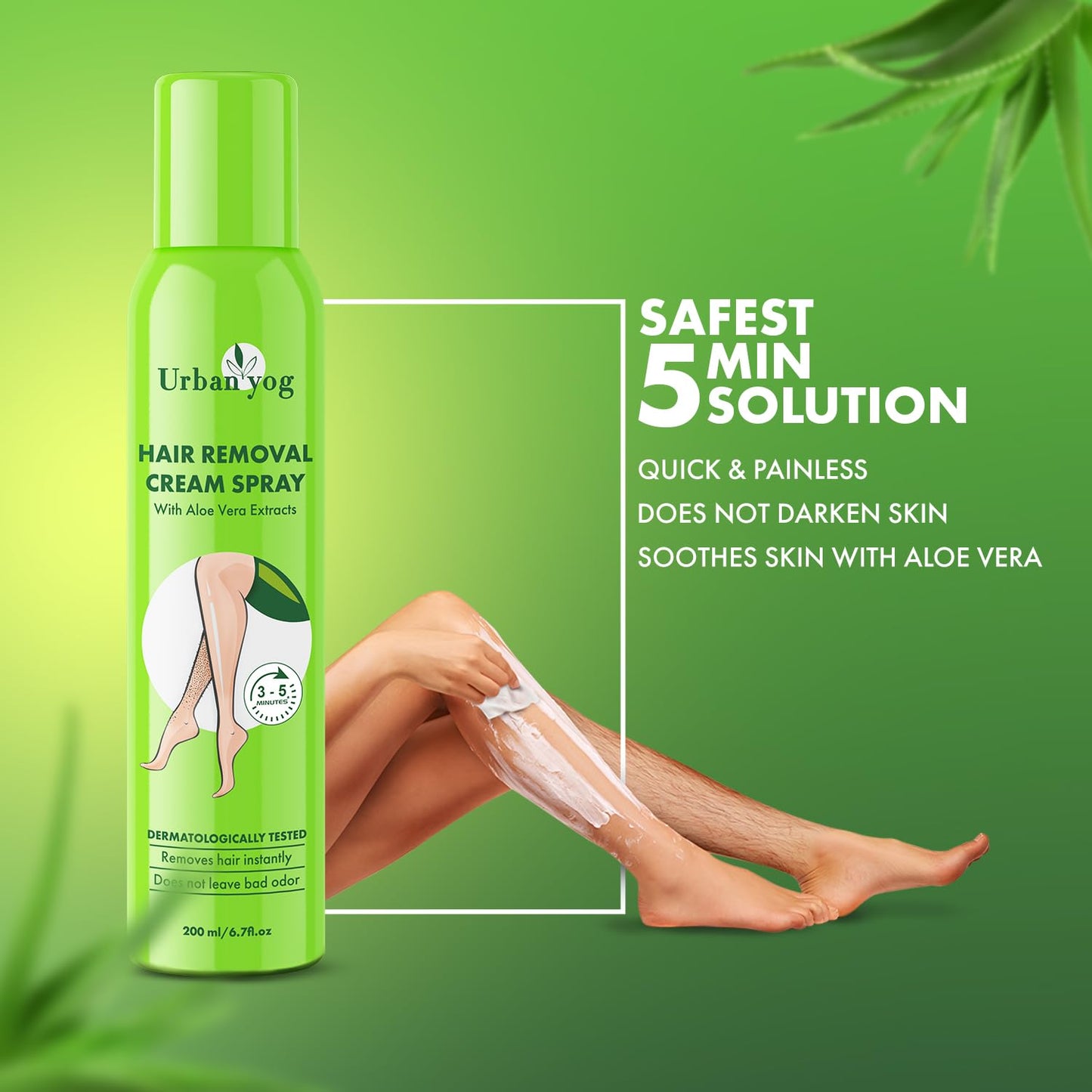 Urban yog Hair Removal Cream Spray for Women | Painless Body Hair Removal Spray for legs, hands, underarm & back (200 ML, Tulip (Blue))