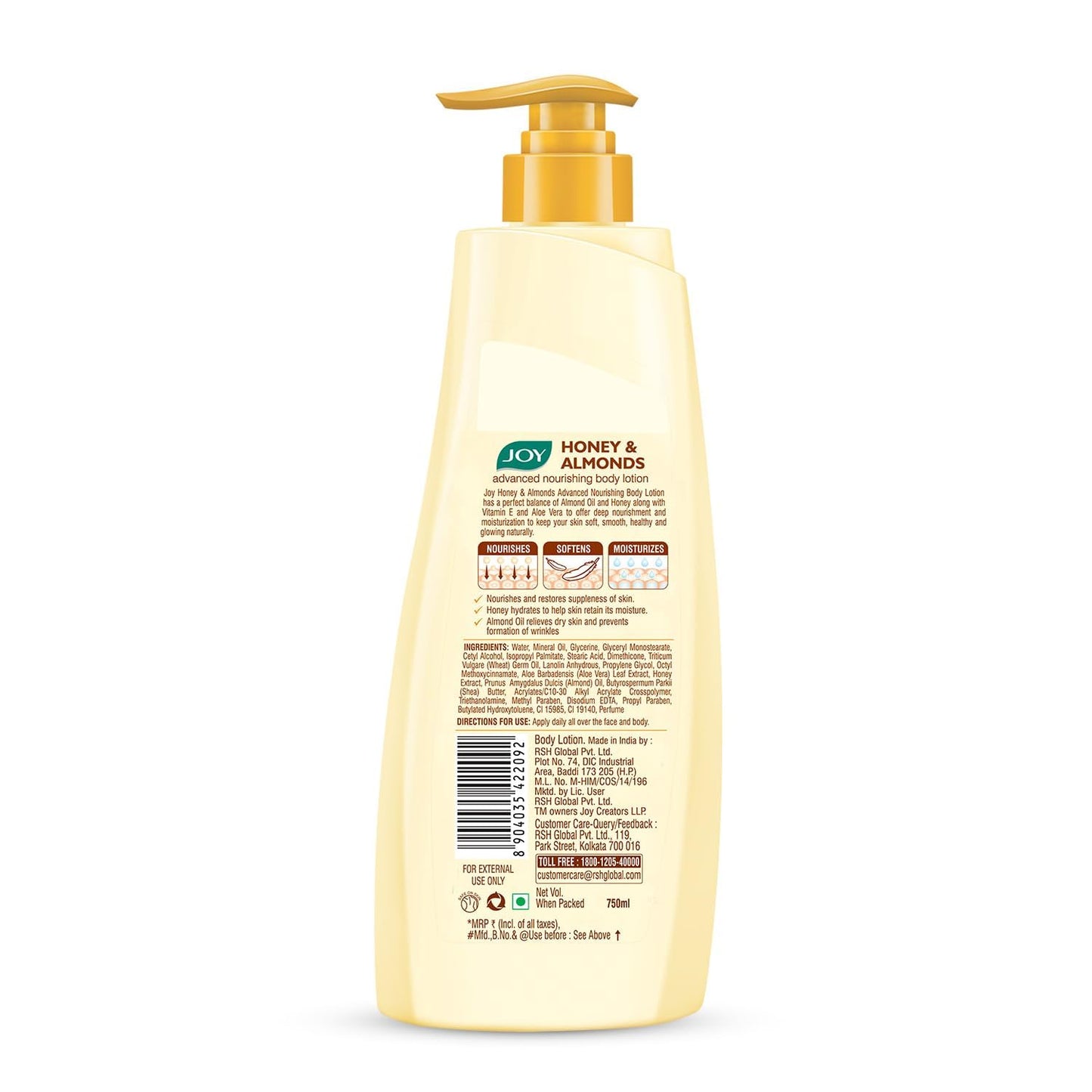 Joy Honey & Almonds Advanced Nourishing Lightweight Body Lotion 750ml | Enriched With Shea Butter | Summer Lotion With Natural Sunscreen Filters | Suitable for Normal to Dry Skin