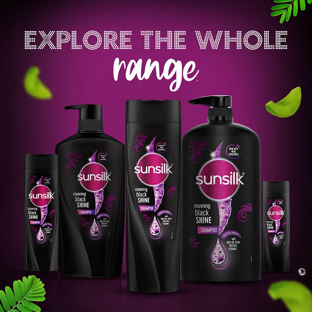 Sunsilk Stunning Black Shine Shampoo 360 ml, With Amla + Oil & Pearl Protein, Gives Shiny, Moisturised, Fuller Hair