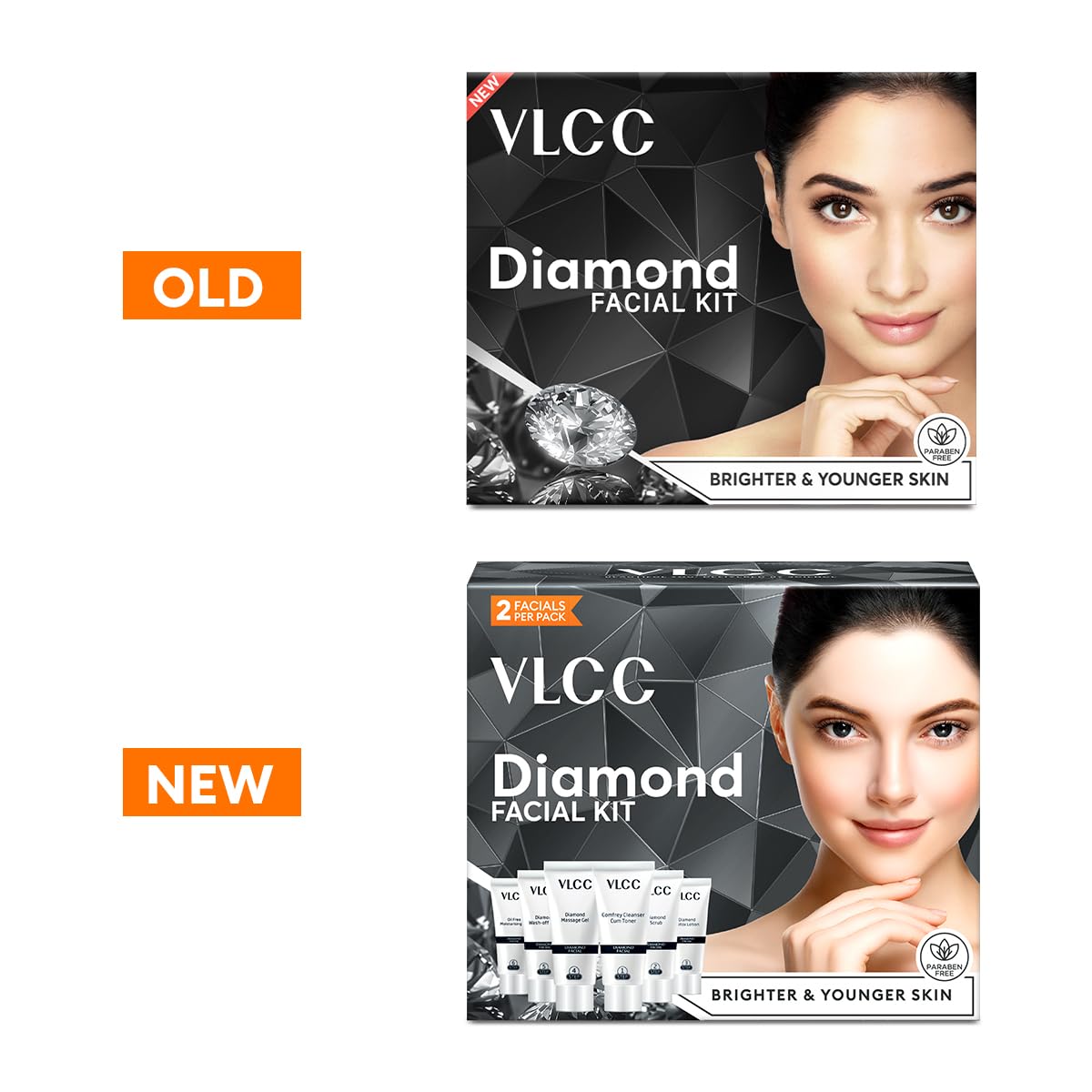 VLCC Diamond Facial Kit - 60g | Skin purifying with Parlour Glow | Improves Elasticity, Brightens and Lightens Patchy Damaged Skin | With Colloidal Diamond, Jojoba Oil, Olive Oil & Aloe Vera.