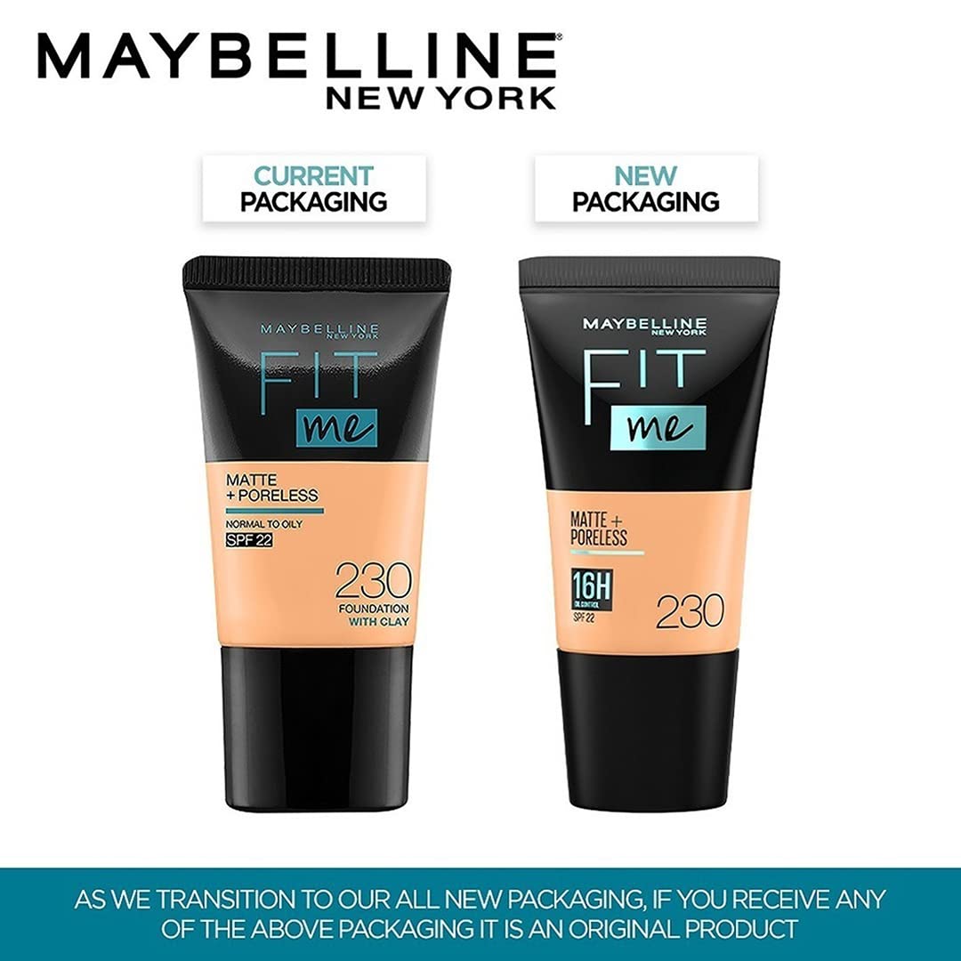 Maybelline New York Liquid Foundation, Matte & Poreless, Full Coverage Blendable Normal to Oily Skin, Fit Me, 220 Natural Beige, 18ml