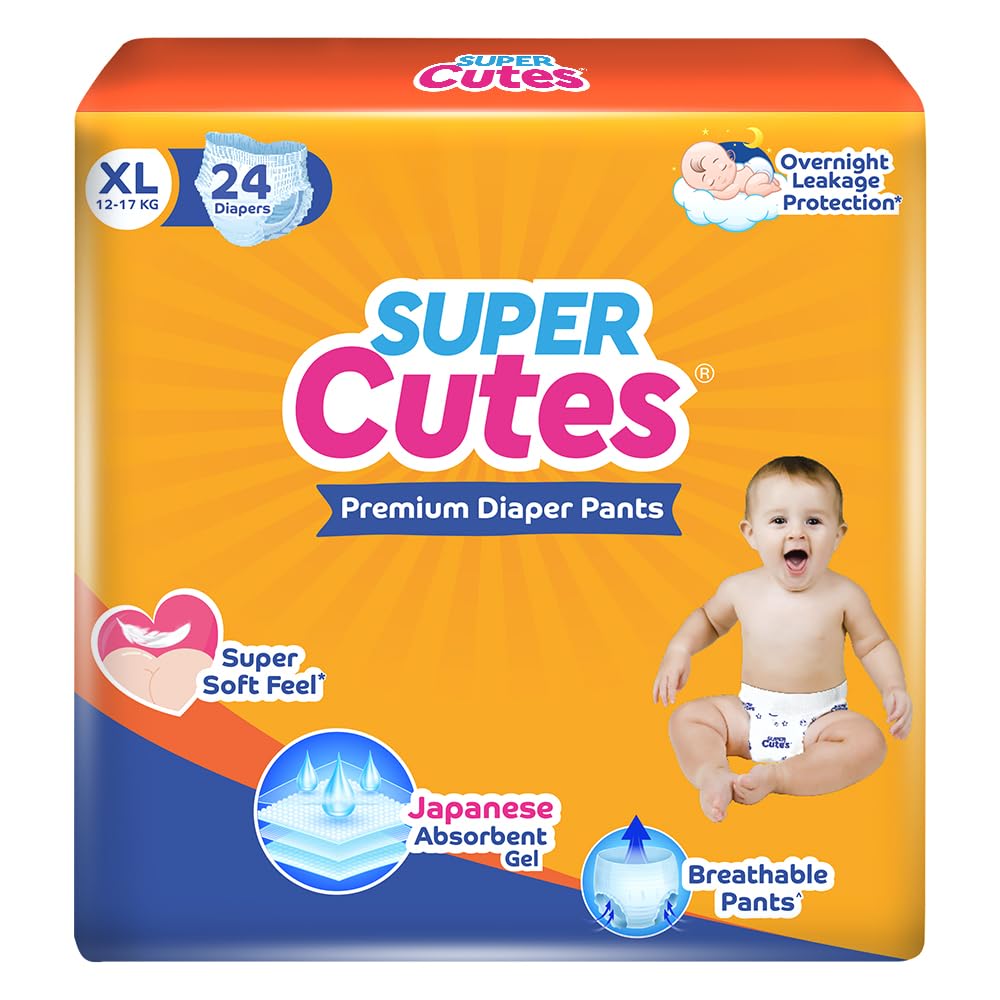 Super Cutes Premium Baby Diapers L Size 30 Count 9-14Kg,Medium34 counts,Small 40counts, XL 24 Counts , Super Soft and Rash Free Diaper Pants with 12 hrs Overnight Leakage Protection