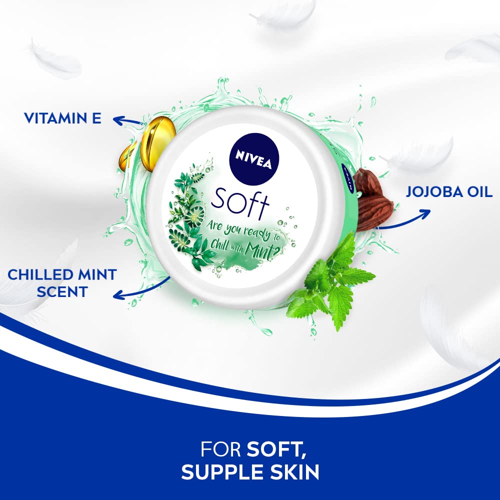 NIVEA Soft Light Moisturizer, 300 ml, for Face, Hand & Body, Non-Greasy Cream with Vitamin E & Jojoba Oil for Instant Hydration