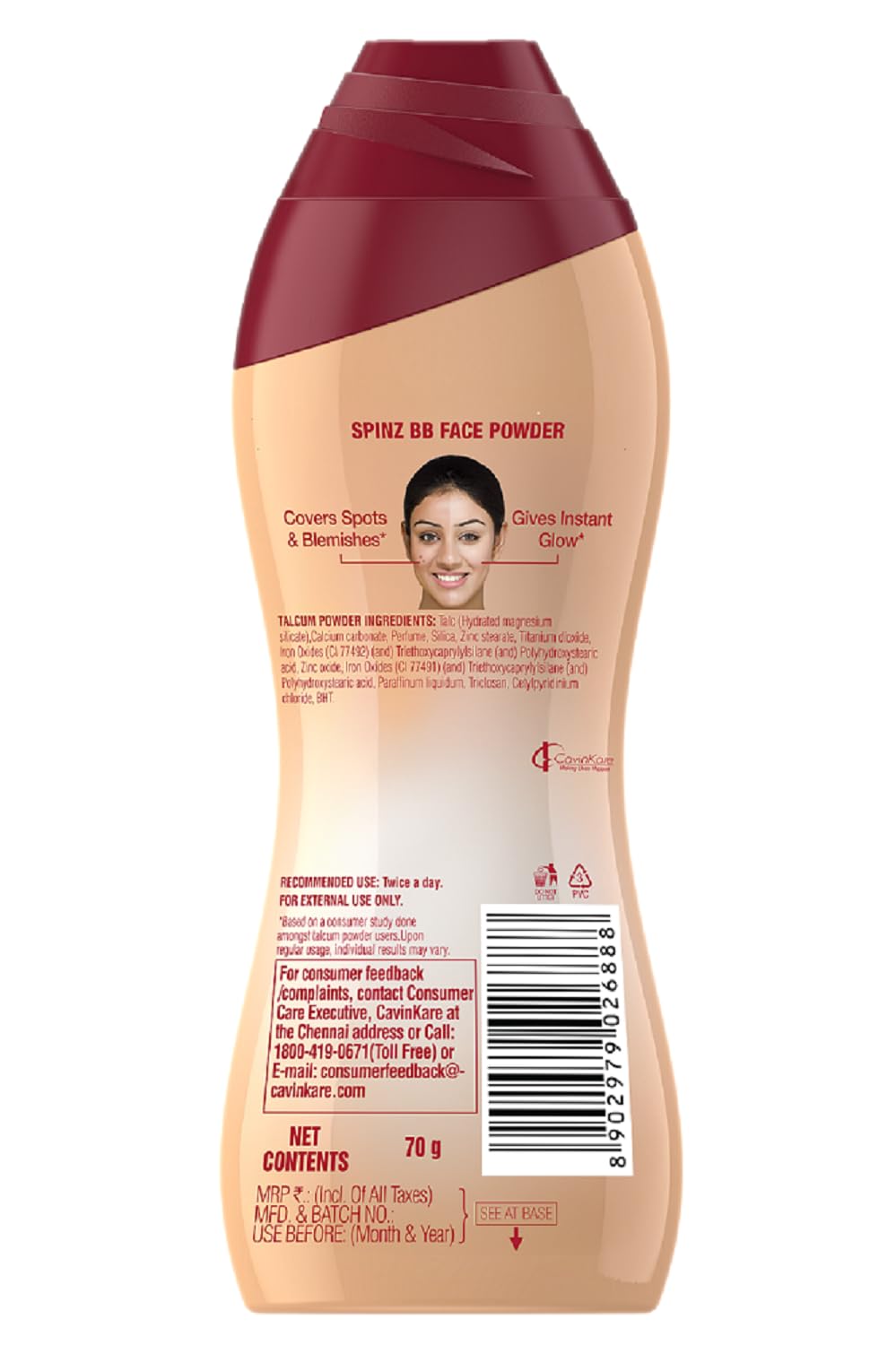 Spinz BB Brightening & Beauty Face Talc for Instant Brightness | Lasts 2X Longer, Covers Dark Spots and Blemishes, Gives Soft and Smooth Skin (Natural Beige) - 20gm