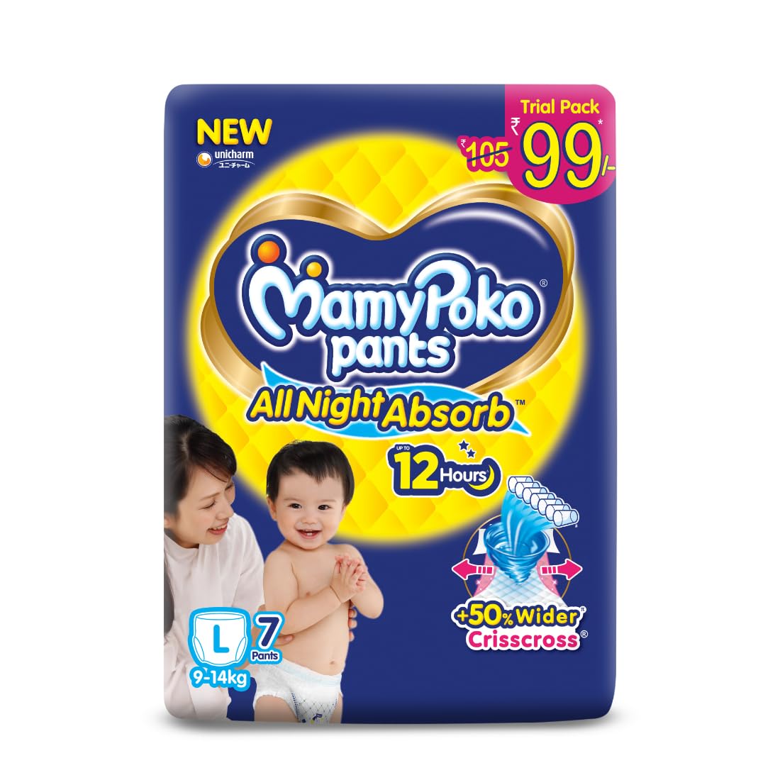 MamyPoko Pants All Night Absorb Baby Diapers, X-Large (XL), 22 Count 12-17 kg