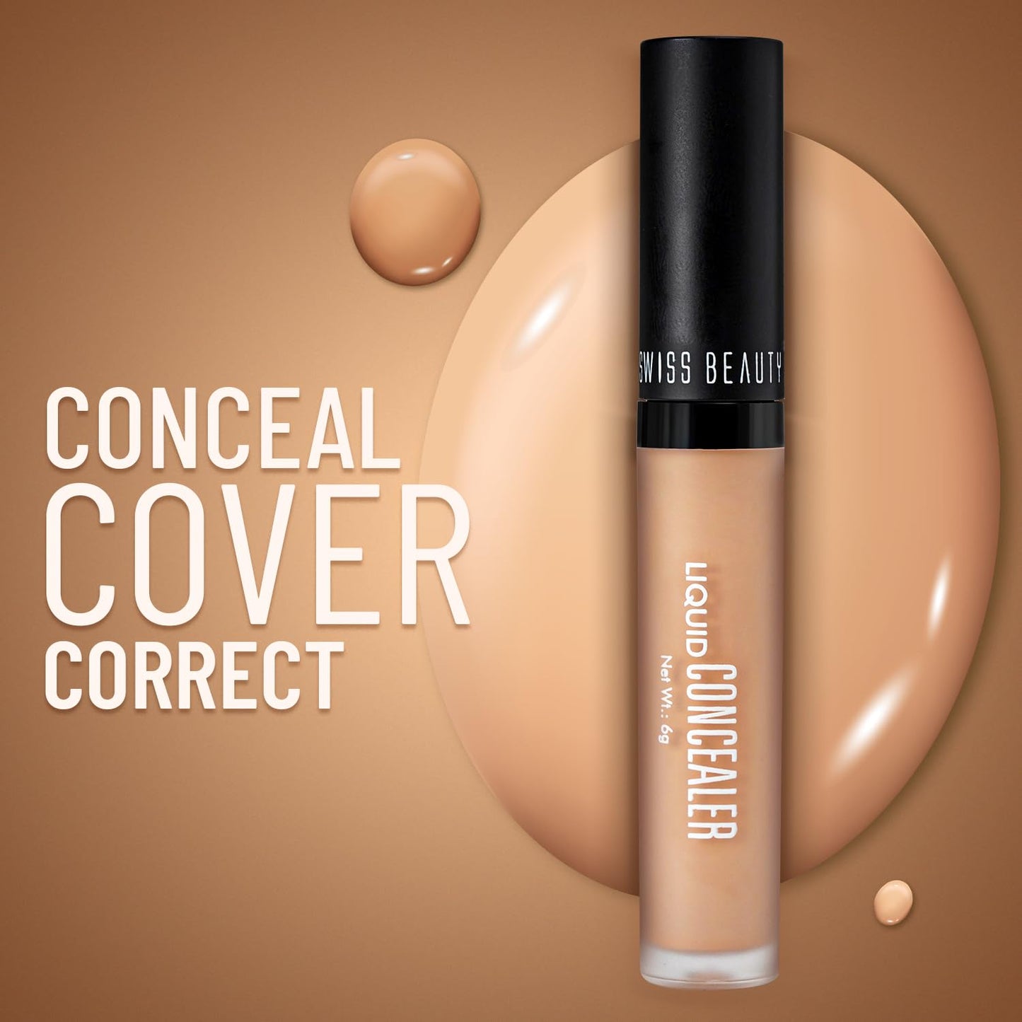 Swiss Beauty Liquid Light Weight Concealer With Full Coverage |Easily Blendable Concealer For Face Makeup With Matte Finish | Shade- Light - Moyen, 6g