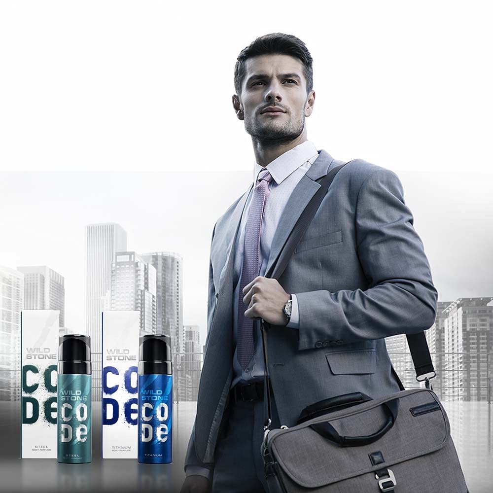 WILD STONE CODE Titanium Long Lasting No Gas Body Perfume For Men, 150Ml, Spray