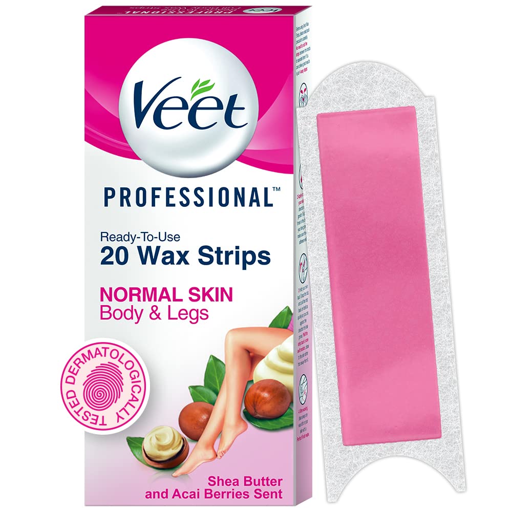 Veet Full Body Waxing Strips Kit for Normal Skin, 20 Strips