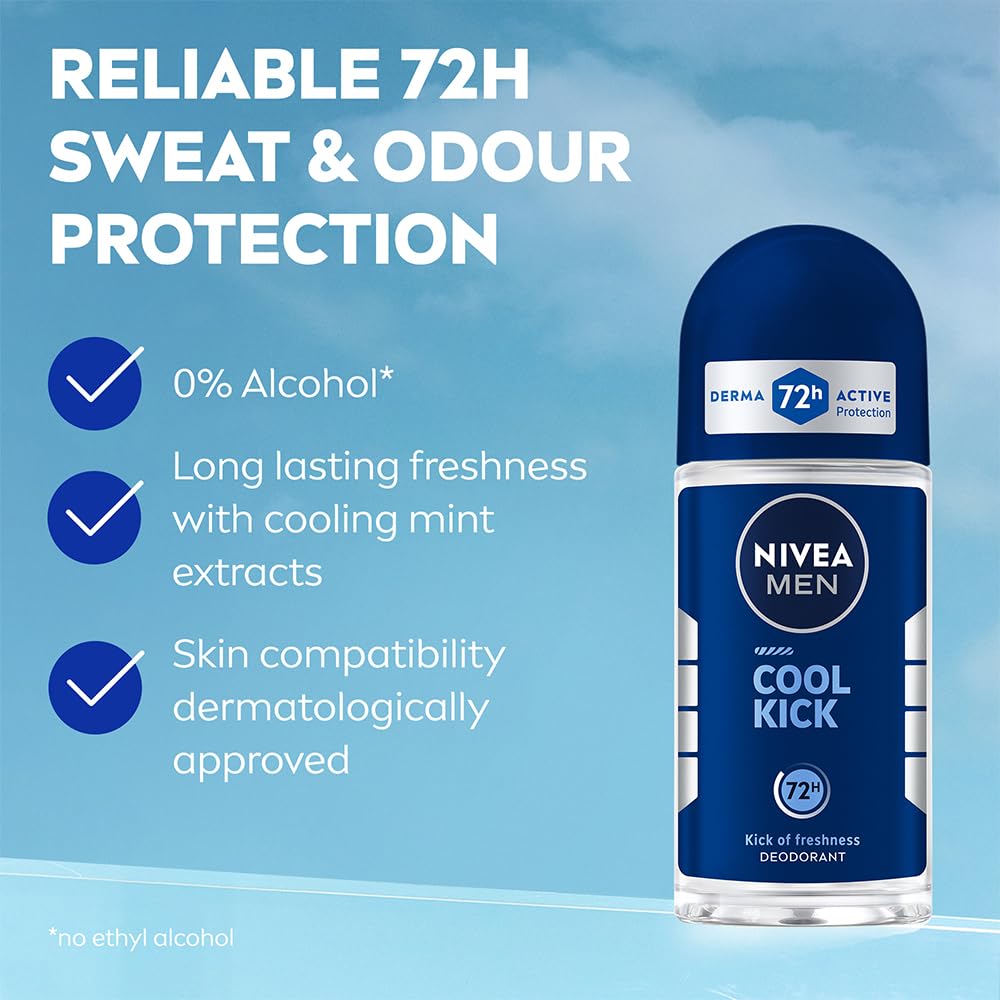 NIVEA MEN Deodorant Roll On, Cool Kick, 50ml
