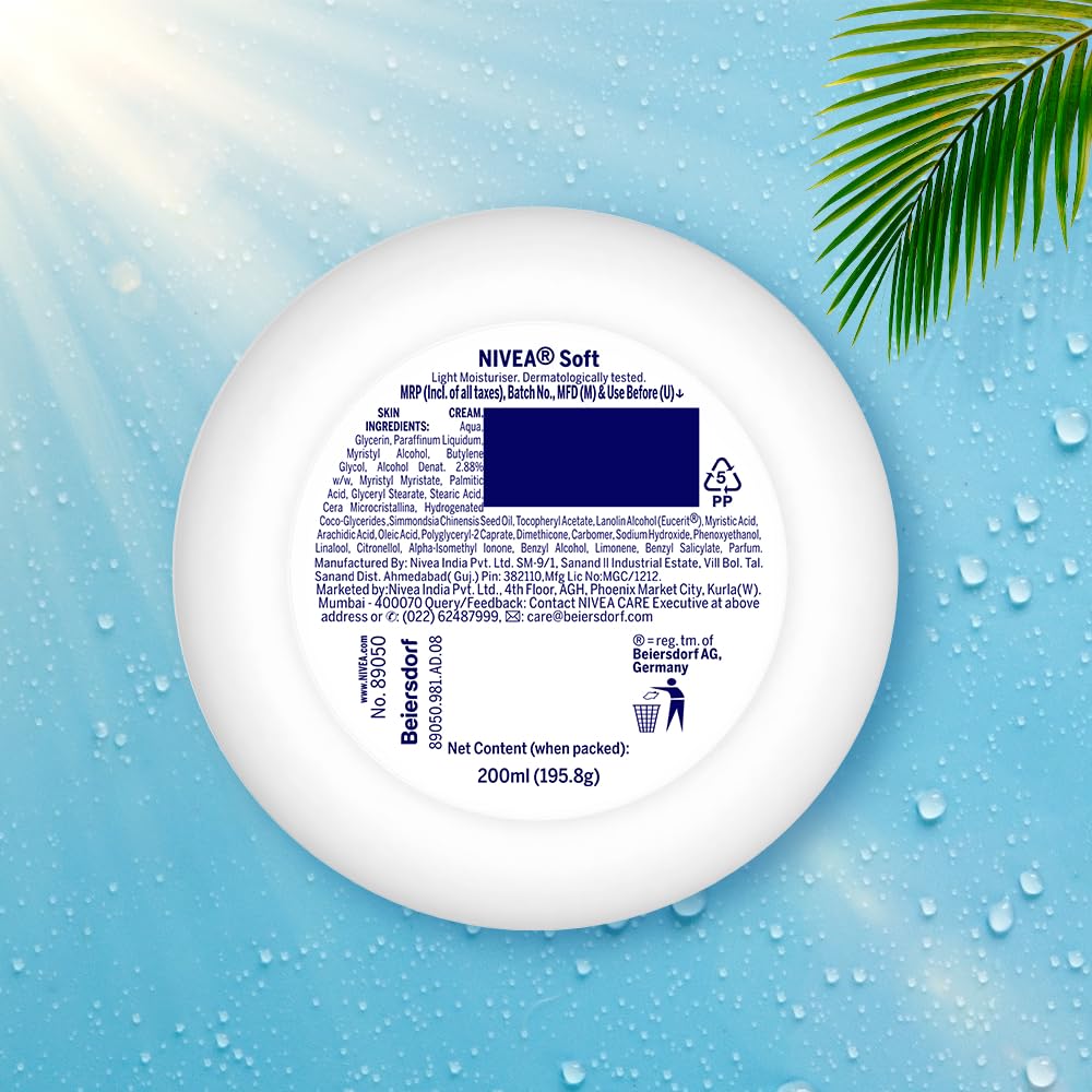 NIVEA Soft Light Moisturizer, 300 ml, for Face, Hand & Body, Non-Greasy Cream with Vitamin E & Jojoba Oil for Instant Hydration