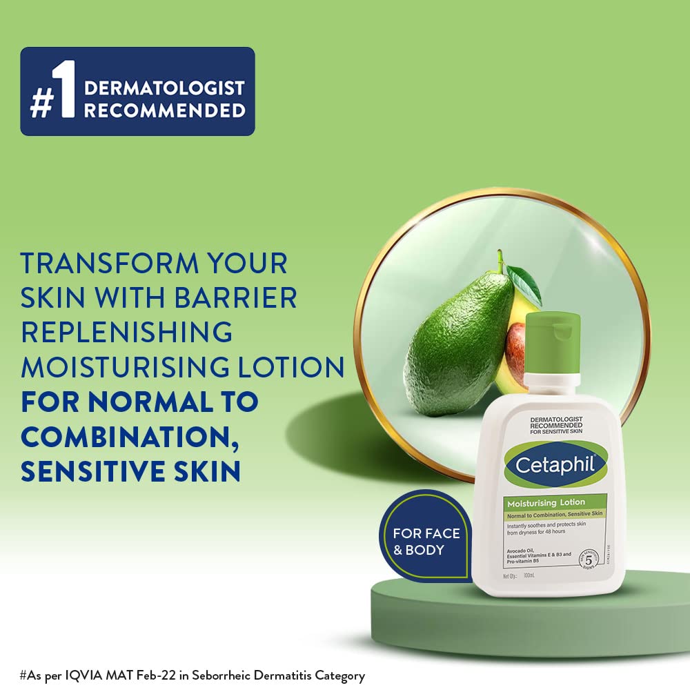 Cetaphil Moisturizing Lotion for Dry to Normal, Sensitive Skin| 100 ml| Moisturizer with Niacinamide, Panthenol| Non-greasy, Won t Clog Pores| Dermatologist Recommended| Paraben, Sulphate Free