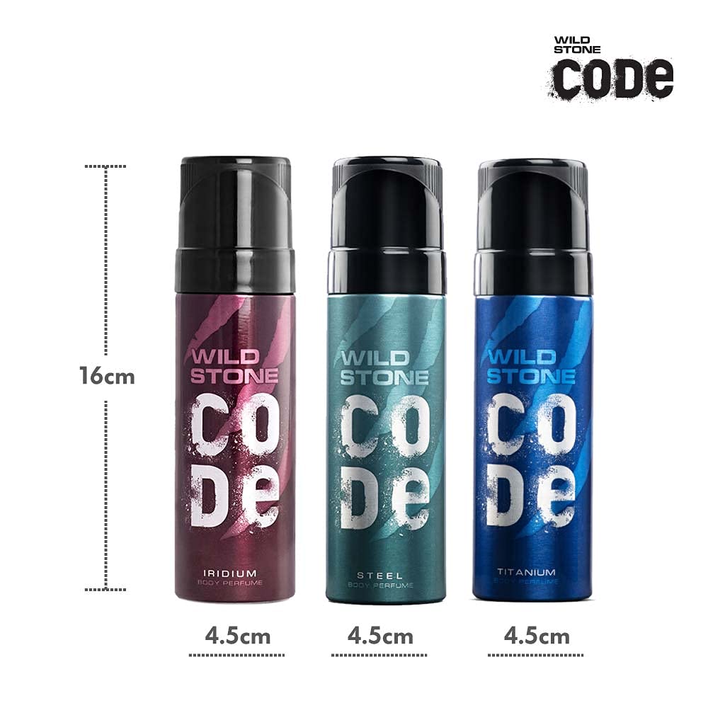 WILD STONE CODE Titanium Long Lasting No Gas Body Perfume For Men, 150Ml, Spray
