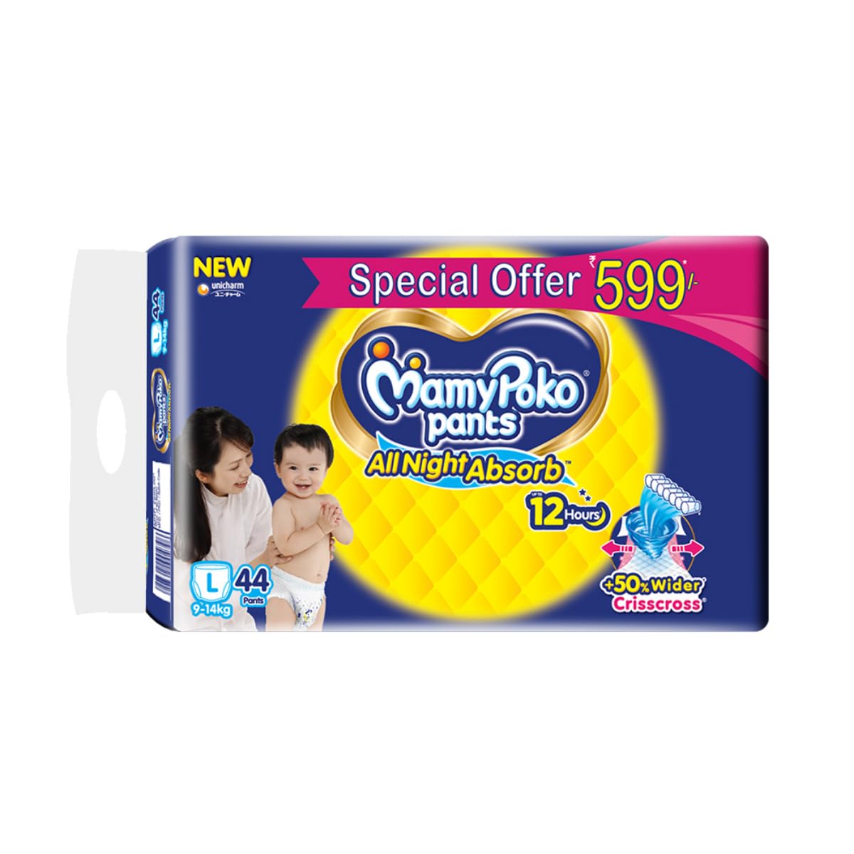 MamyPoko Pants All Night Absorb Baby Diapers, X-Large (XL), 22 Count 12-17 kg