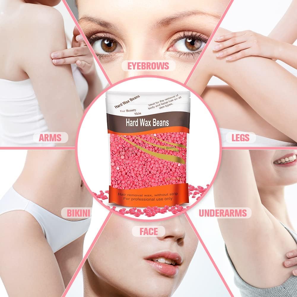 Plenteous Hard Wax Beads, 100G Painless Hard Wax Beans with 10 Applicators, Professional Wax Beads for Eyebrow, Armpit, Bikini, Back, Chest, Legs, Painless Hair Removal. (Strawberry)
