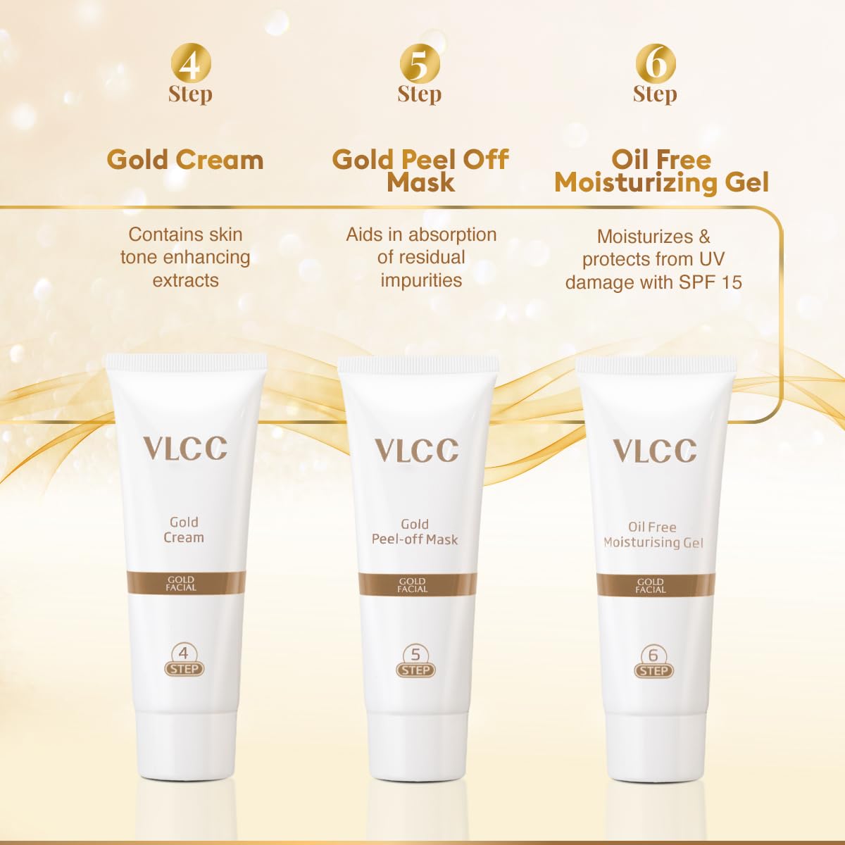 VLCC Gold Facial Kit, Bright & Glowing Skin - 60g | Pamper your Skin for a Luminous Glow | Parlour Glow with 24K Gold Bhasma, Rose Extracts, Turmeric & Aloe Vera.